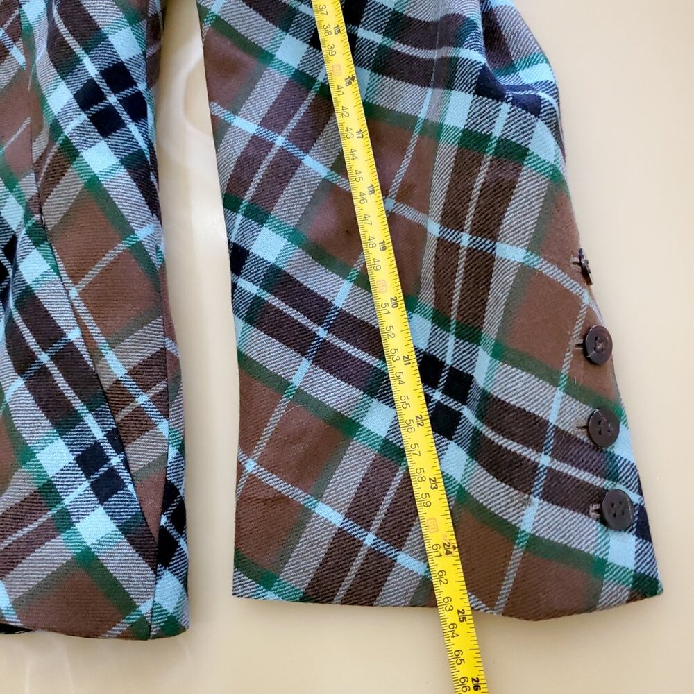 Givenchy Vintage 90's Multi-Color Plaid Women's Wool Blazer Logo Buttons Size 44 - Picture 6 of 16